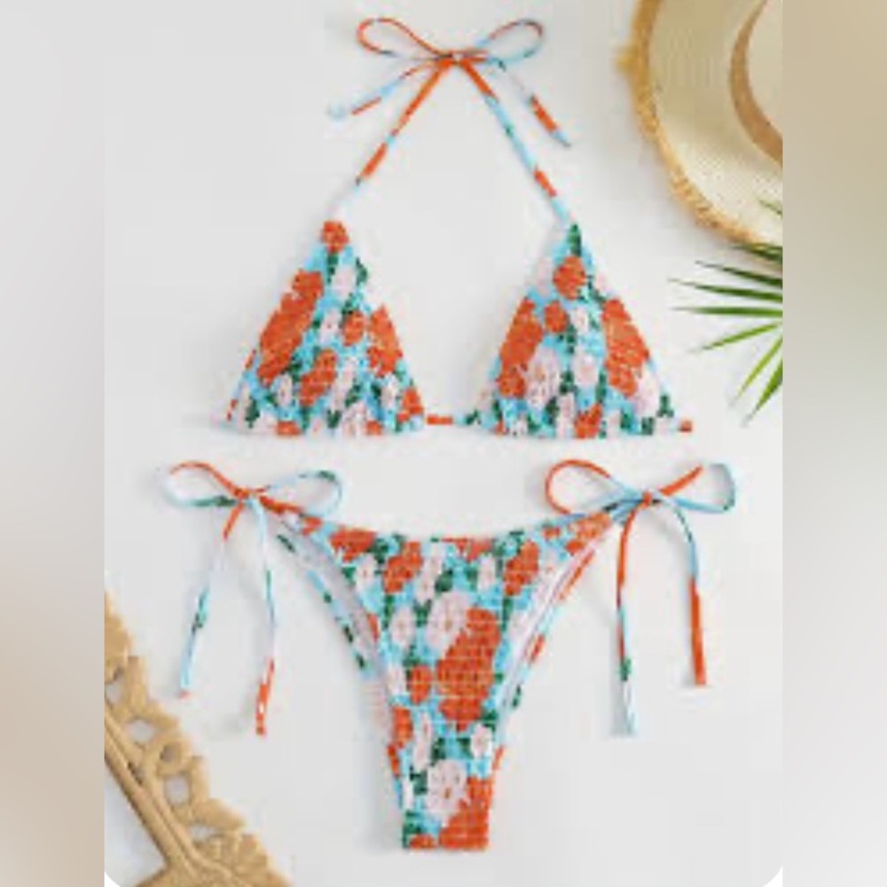 NWOT smocked Colorful Floral Bikini Set